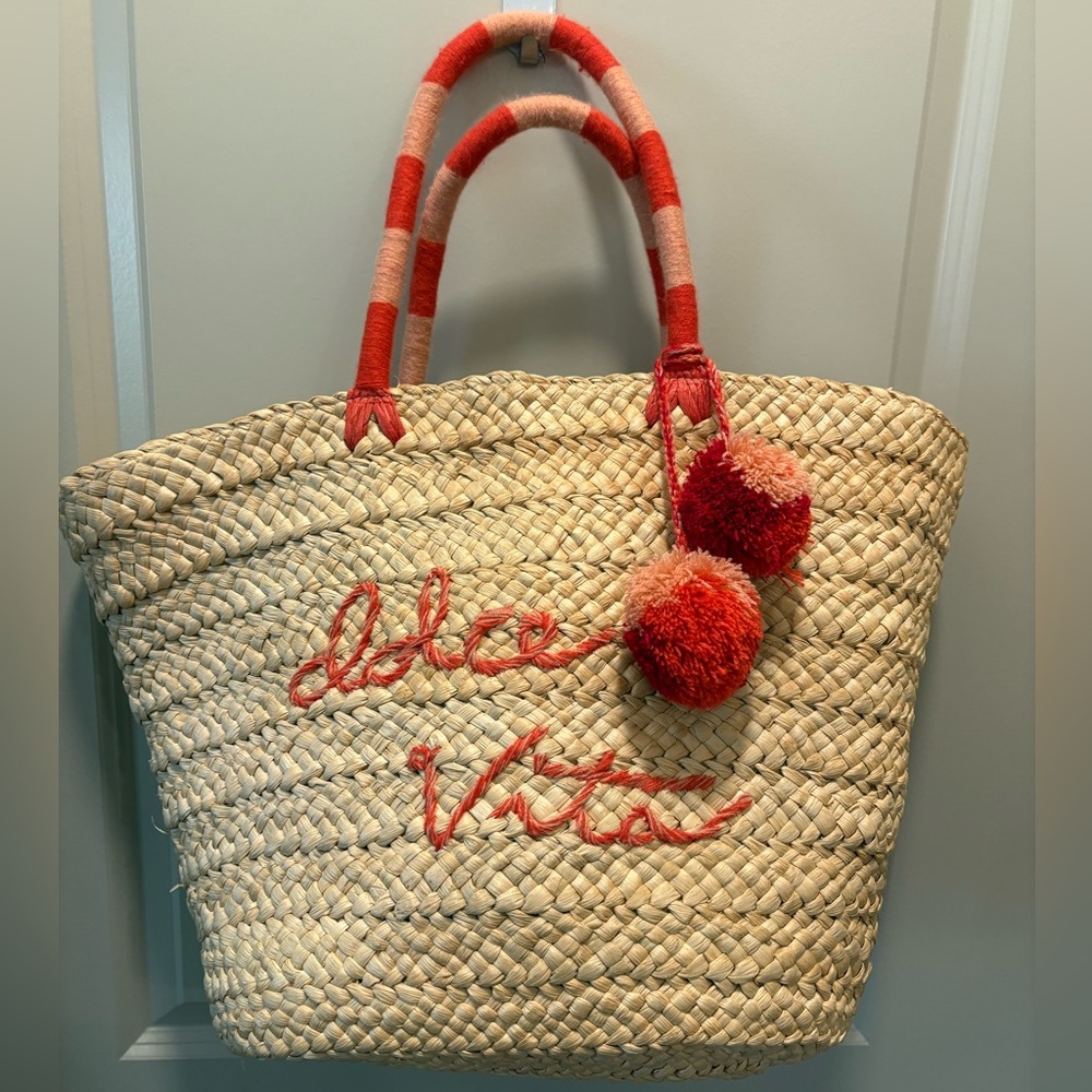 Dolce Vita Natural Straw Tote with Red Details